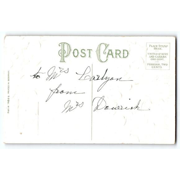 Vintage 1907-1915 New Year Lithograph Postcard Snowy Scene Holly Bells - Picture 2 of 2